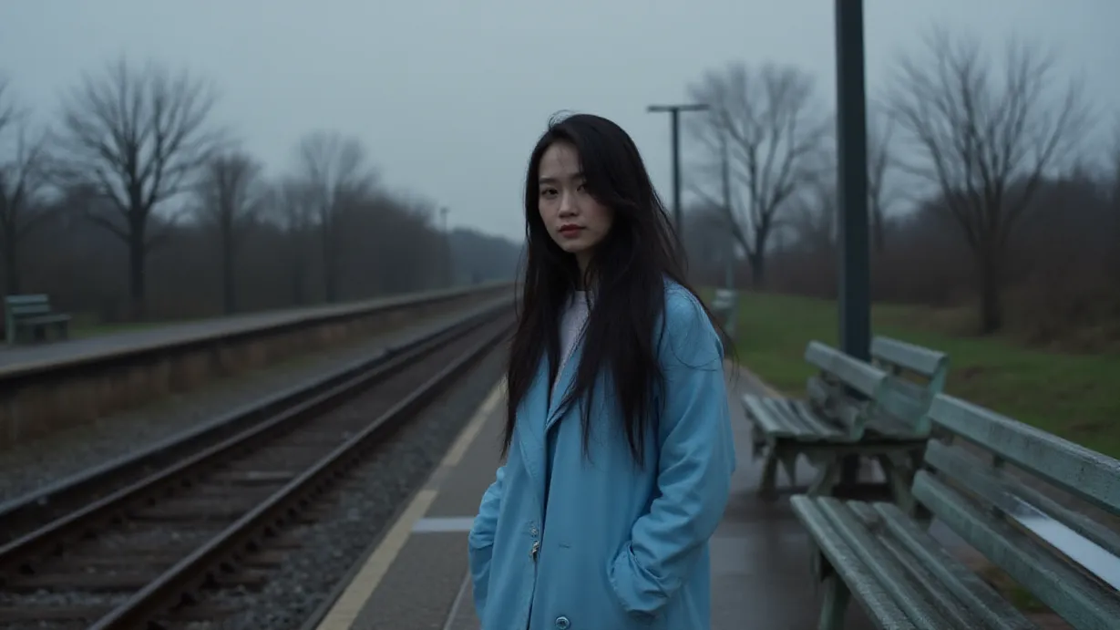 在火车站离开的女孩